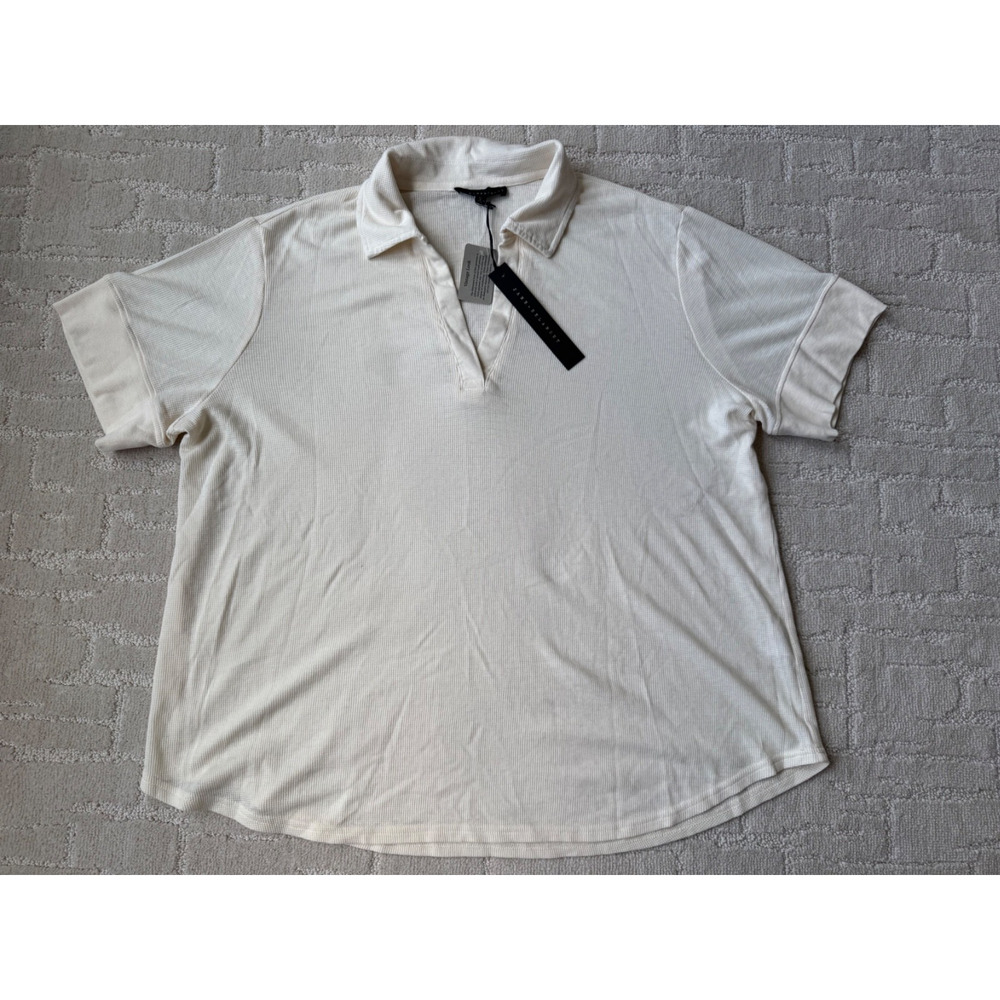 Jane And Delancey Top Ribbed V Neck Collared Shirt VTG Look